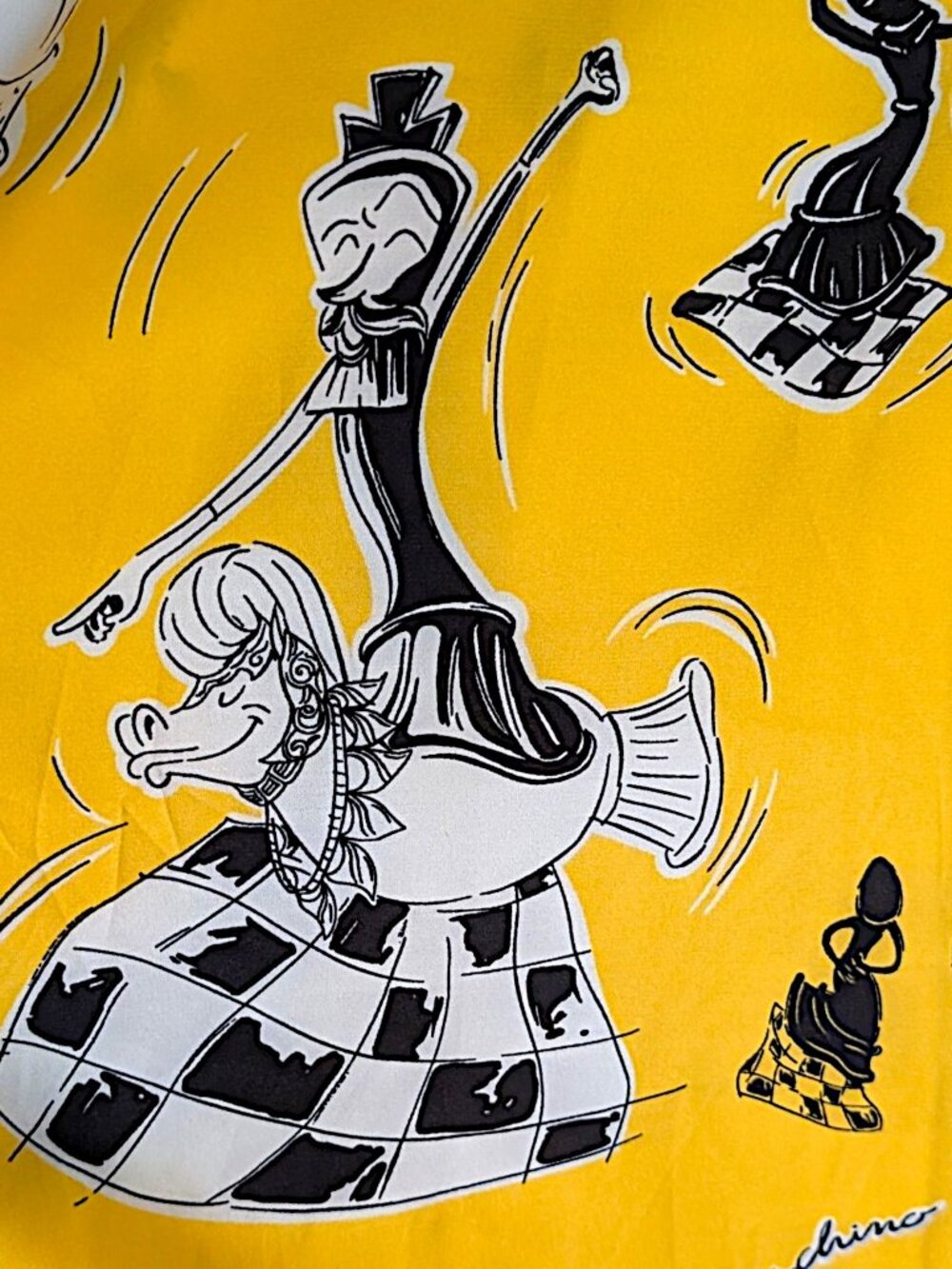 Moschino rare VTG 90's fairy grunge whimsy surrealism art chess yellow dress 6 - Picture 8 of 15
